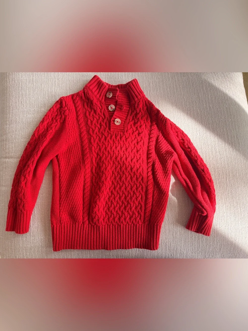 Cat & Jack Bright Red Cable-Knit Button Mock Neck Sweater 4T